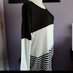 Casual Color Block Black and White Tunic L